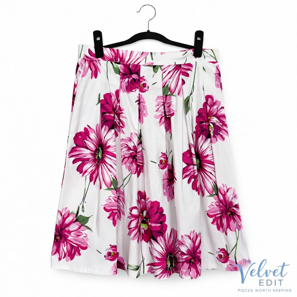 ROZ & ALI Floral Pleated Pink A-Line Skirt | Size 8